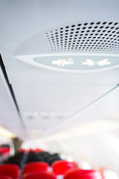 defocus interior of the passenger airplane