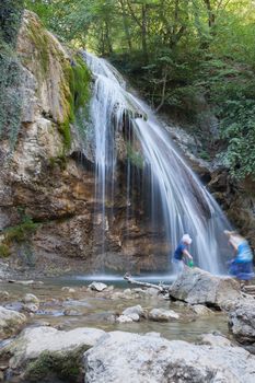 beautiful big falls Dzhur-Dzhur in the summer afternoon, Crimea, Russia