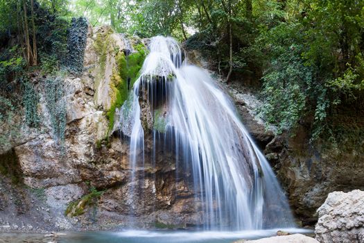 beautiful big falls Dzhur-Dzhur in the summer afternoon, Crimea, Russia