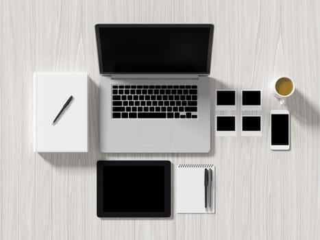 High angle view of a setting table of business workplace, shot in office, home work space