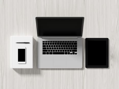 High angle view of a setting table of business workplace, shot in office, home work space