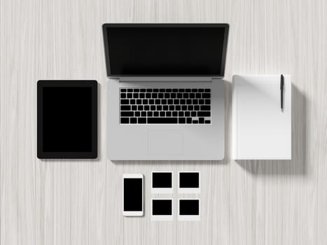 High angle view of a setting table of business workplace, shot in office, home work space