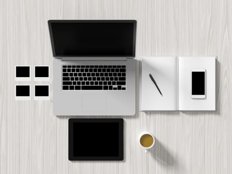 High angle view of a setting table of business workplace, shot in office, home work space