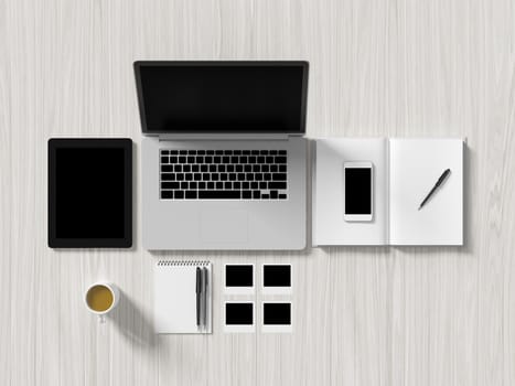 High angle view of a setting table of business workplace, shot in office, home work space