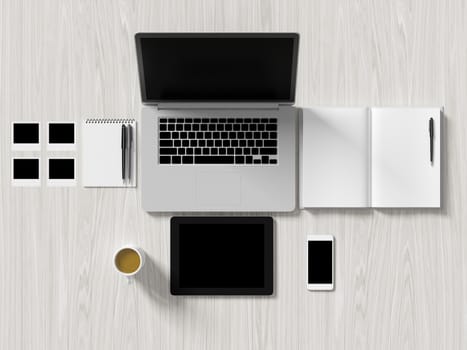 High angle view of a setting table of business workplace, shot in office, home work space