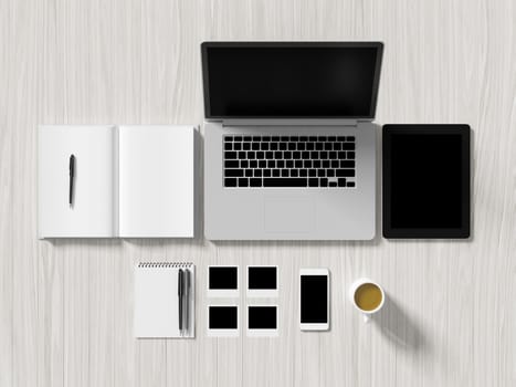 High angle view of a setting table of business workplace, shot in office, home work space