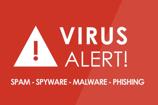 VIRUS Alert concept - white letters and triangle with exclamation mark