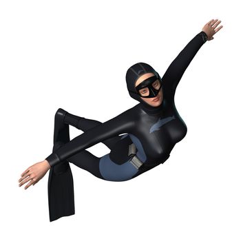 3D digital render of a female diver isolated on white background