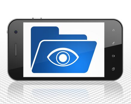 Finance concept: Smartphone with blue Folder With Eye icon on display