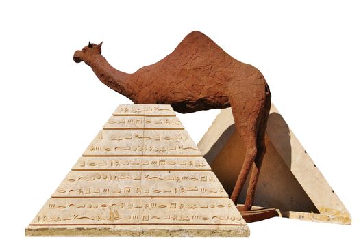 Statue of camel standing in the center of Sharm El Sheikh, Egypt isolated on white background