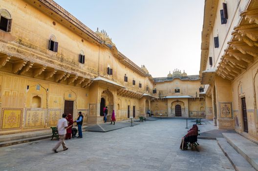 Jaipur, India - December 30, 2014: Tourist visit Traditional architecture, Nahargarh Fort in Jaipur, Rajasthan, India.  Nahargarh Fort Built mainly in 1734 by Maharaja Sawai Jai Singh II, the founder of Jaipur.