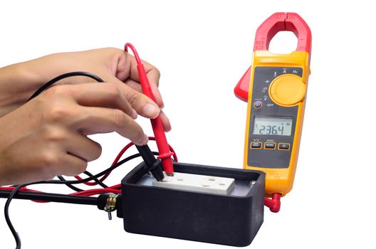 Digital volt meter for Engineering Electrician at work.