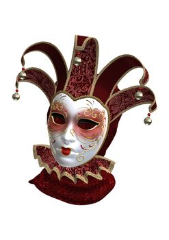 3D digital render of a red Venetian mask isolated on white background