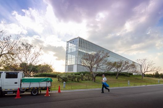 Tokyo, Japan - November 26, 2013: People visit Observation Building in Kasairinkai park on November 26, 2013 in Tokyo, Japan. Kasai Rinkai Park is the largest park in central Tokyo.