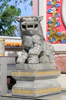 Close up of lion statue at China temple Chonburi, Thailand