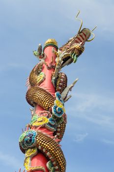 China Dragon statue in china temple roof shot  the beautiful reflected light.