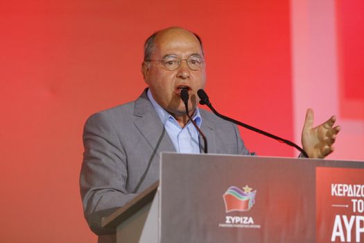 GREECE, Athens: Gregor Gysi, the chairman of German party Die Linke (The Left) addresses Syriza supporters during the party's final election rally at Syntagma Square, Athens on September 18, 2015 two days ahead of the Greek General Election