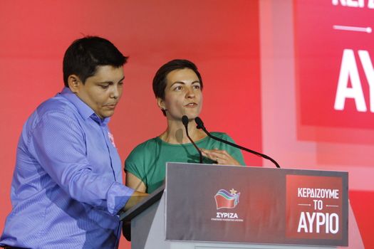 GREECE, Athens: German Green MEP Ska Keller addresses Syriza supporters during the party's final election rally at Syntagma Square, Athens on September 18, 2015 two days ahead of the Greek General Election