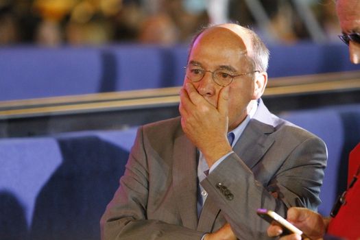 GREECE, Athens: Gregor Gysi, the chairman of German party Die Linke (The Left) watches on a Syriza supporters rally during the party's final election rally at Syntagma Square, Athens on September 18, 2015 two days ahead of the Greek General Election