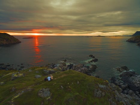 Midnight sun on Vesteralen islands in Norway