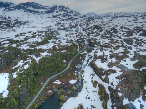 Aerial view of scenic mountain pass Ryfylke in Norway