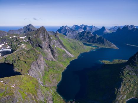 Beautiful aerial  view on Lofoten above Munkebu