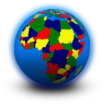 Africa on political globe, illustration isolated on white background