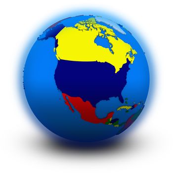 north America on political globe, illustration isolated on white background