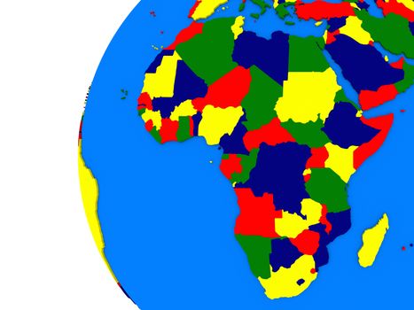 Illustration of African continent on political globe with white background