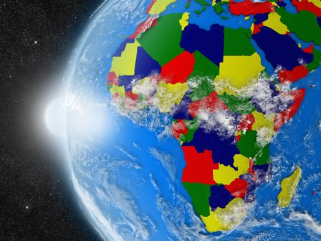 Concept of planet Earth as seen from space but with political borders aimed at African continent