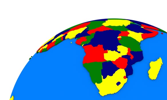 Political map of south Africa on globe