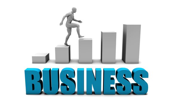 Business 3D Concept  in Blue with Bar Chart Graph