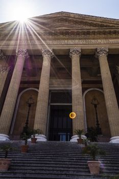 Entrance of Teatro Massimo Vittorio Emanuele in Palermo, Sicily. It is the third largest opera house in Europe.