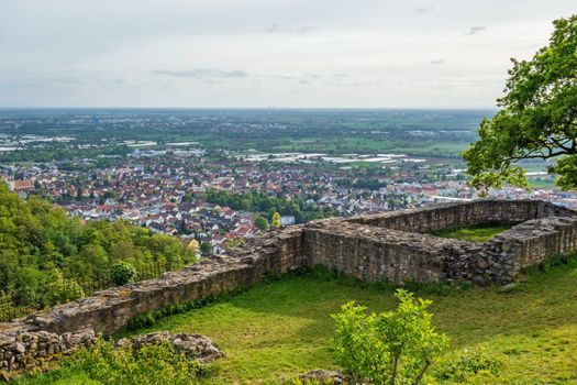 Ruin near Burrweiler / Frankenweiler in Rhineland-Palatinate, Germany - view towards the nuclear power plant of Philippsburg at the horizon