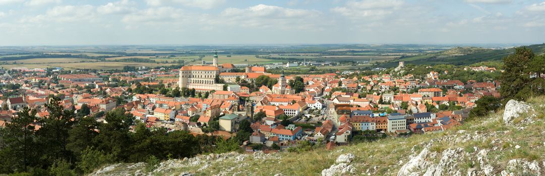 wide panorama of Mikulov, South Moravia, in the Czech Republic