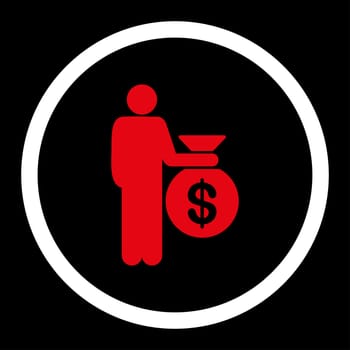 Investor glyph icon. This rounded flat symbol is drawn with red and white colors on a black background.