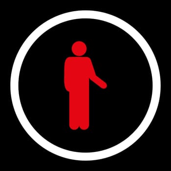 Relax glyph icon. This rounded flat symbol is drawn with red and white colors on a black background.