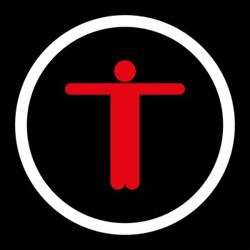 Scarecrow glyph icon. This rounded flat symbol is drawn with red and white colors on a black background.