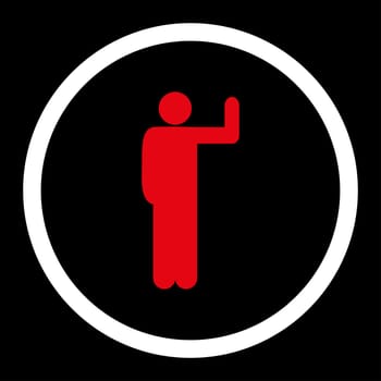 Vote glyph icon. This rounded flat symbol is drawn with red and white colors on a black background.
