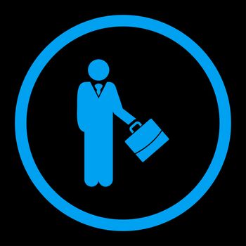 Businessman glyph icon. This rounded flat symbol is drawn with blue color on a black background.