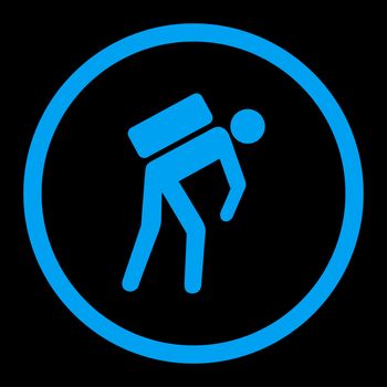 Courier glyph icon. This rounded flat symbol is drawn with blue color on a black background.
