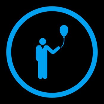 Holiday glyph icon. This rounded flat symbol is drawn with blue color on a black background.