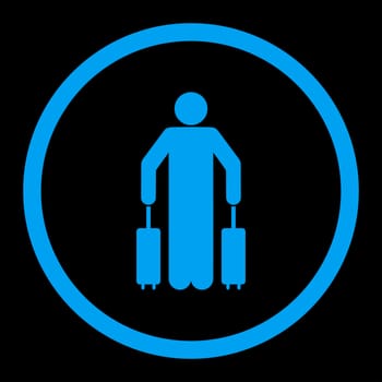 Passenger baggage glyph icon. This rounded flat symbol is drawn with blue color on a black background.