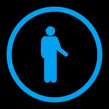 Relax glyph icon. This rounded flat symbol is drawn with blue color on a black background.