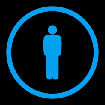 Standing glyph icon. This rounded flat symbol is drawn with blue color on a black background.