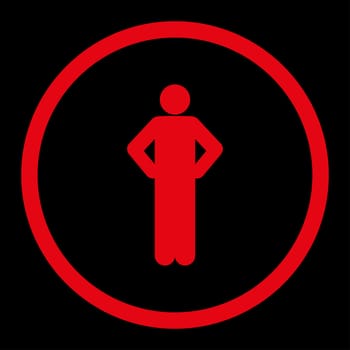 Akimbo glyph icon. This rounded flat symbol is drawn with red color on a black background.
