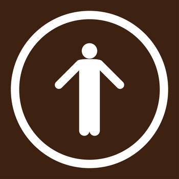 Ignorance glyph icon. This rounded flat symbol is drawn with white color on a brown background.
