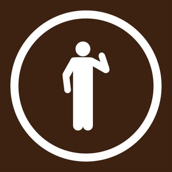 Opinion glyph icon. This rounded flat symbol is drawn with white color on a brown background.