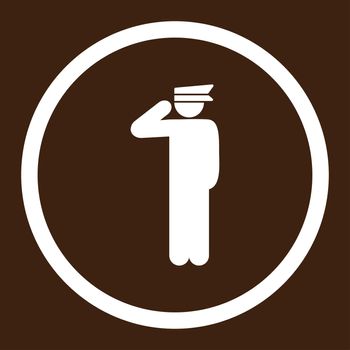 Police officer glyph icon. This rounded flat symbol is drawn with white color on a brown background.