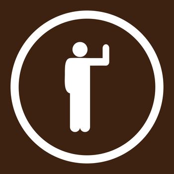 Vote glyph icon. This rounded flat symbol is drawn with white color on a brown background.
